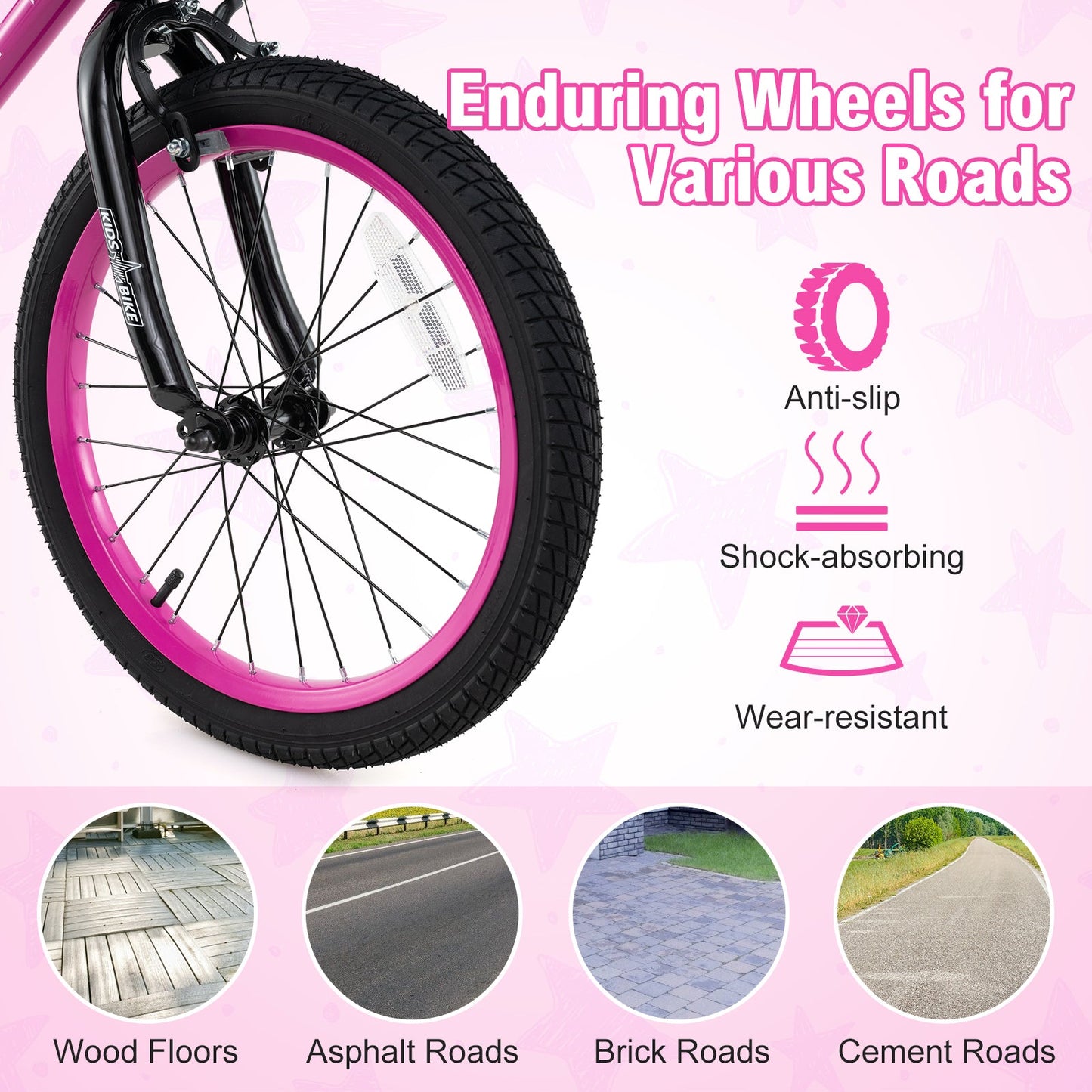 18 Inch Kids Bike Adjustable Bicycle with Front Basket for Children Aged 4-8 Years Old