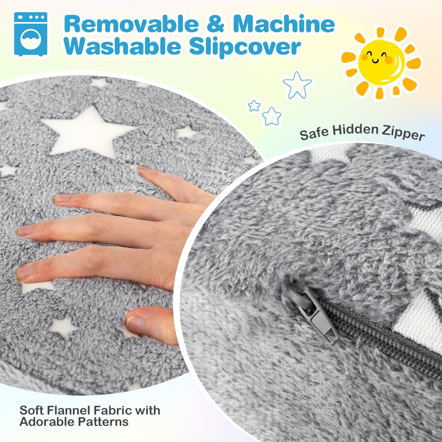 2-in-1 Folding Kids Couch with Blanket Glow in the Dark-Gray