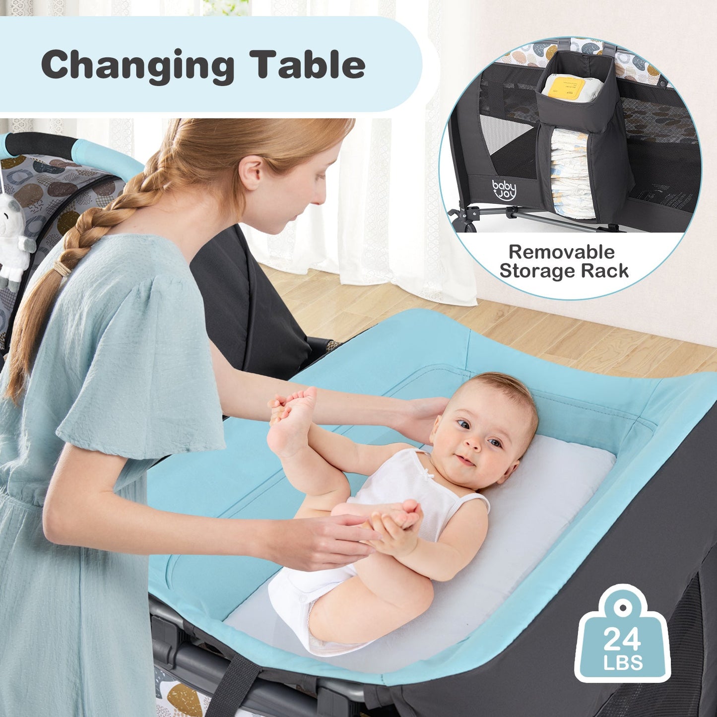 4-in-1 Convertible Portable Baby Playard Newborn Napper with Music and Toys-Blue