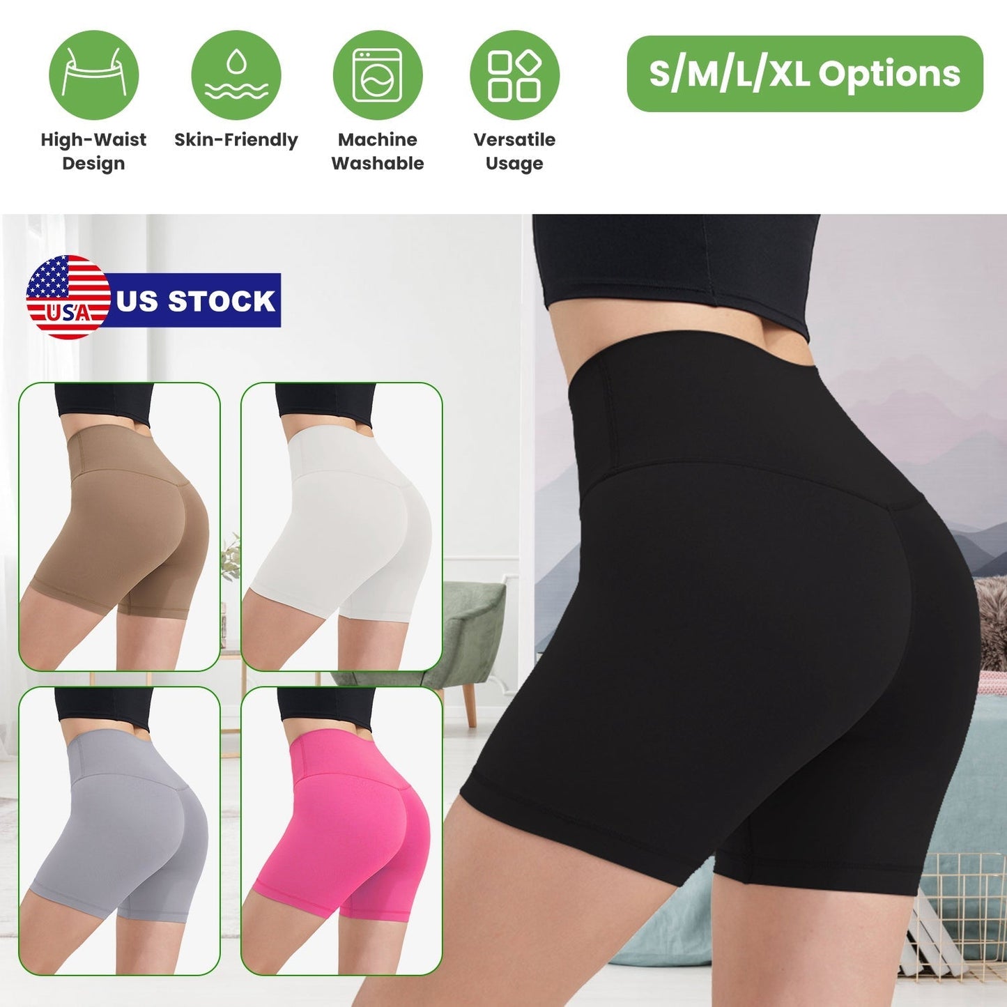 Women\'s High Waist Biker Shorts Tummy Control Pants Athletic Leggings Spandex Booty Shorts with 6.3In Inseam No Front Seam for Workout Yoga Running V