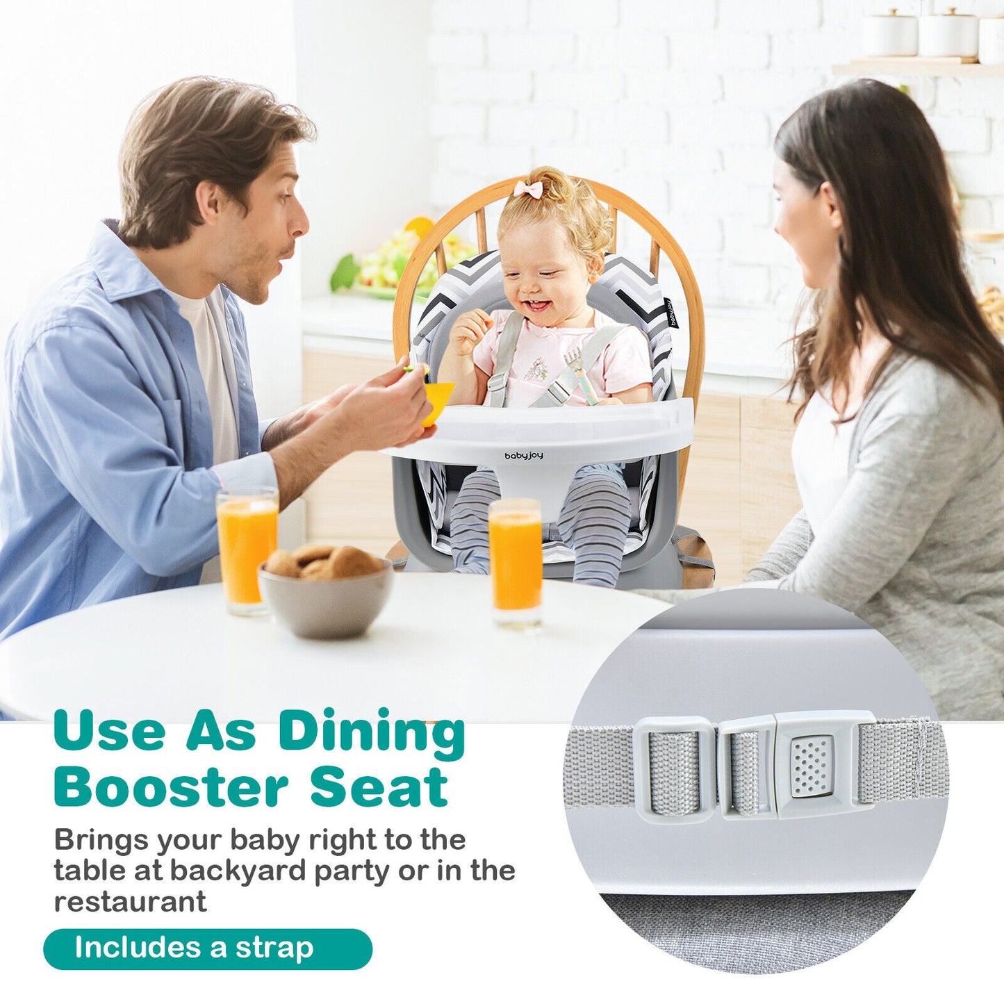6-in-1 Convertible Baby High Chair with Adjustable Removable Tray-Gray and White