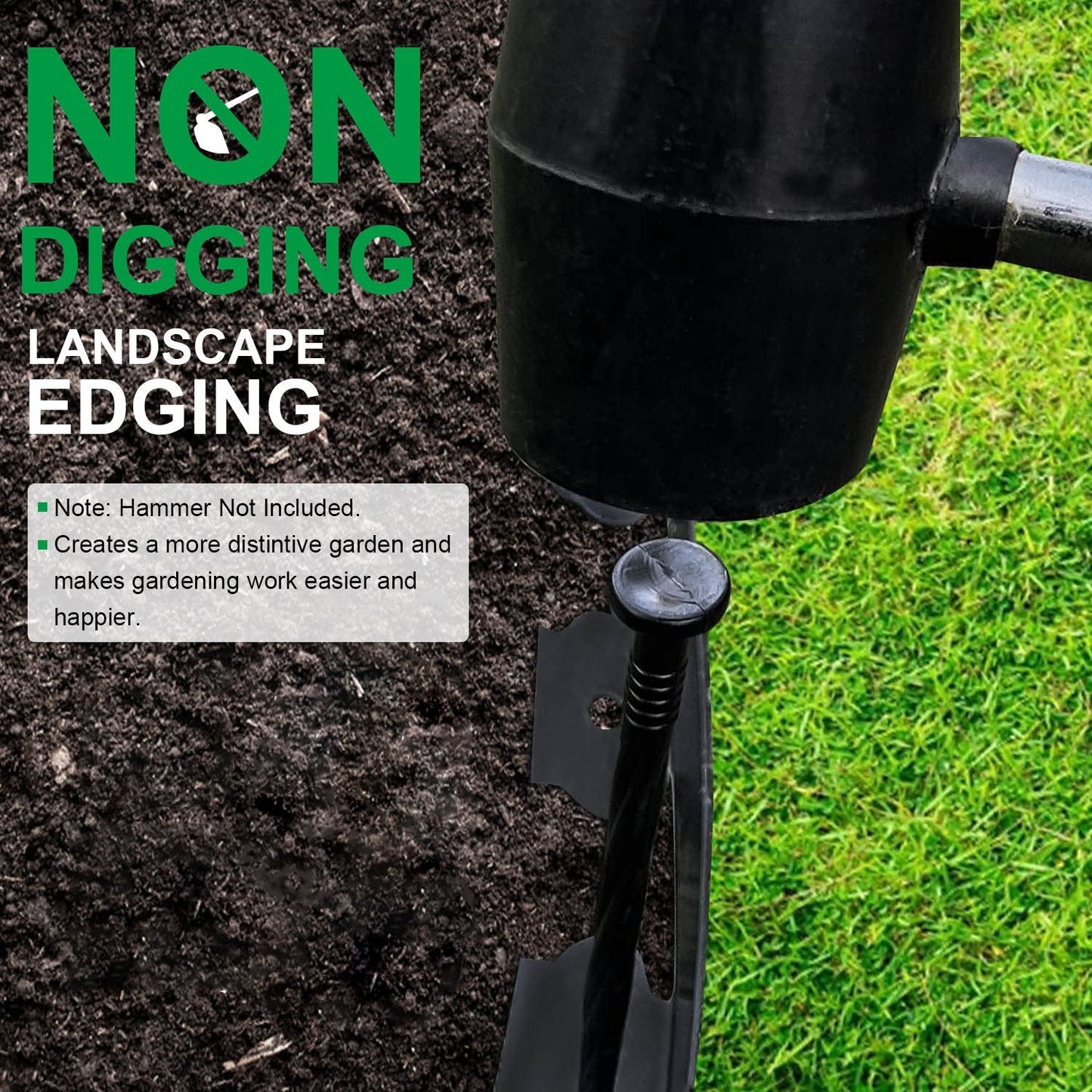 60FT Non-Digging Plastic Garden Edging Kit Plastic Garden Border with 54 Spikes 2In Tall Border Edging for Garden Lawn Yard Flower Beds