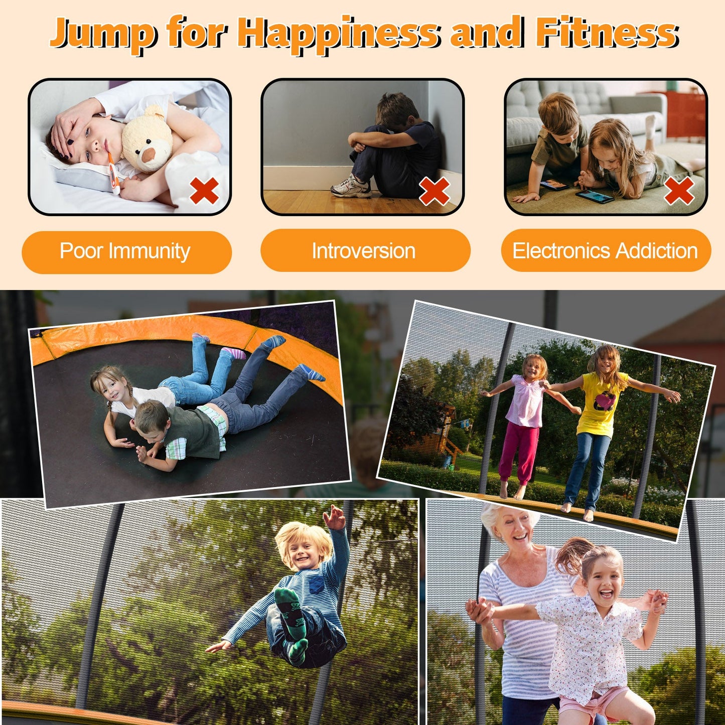 10 Feet ASTM Approved Recreational Trampoline with Ladder-Orange