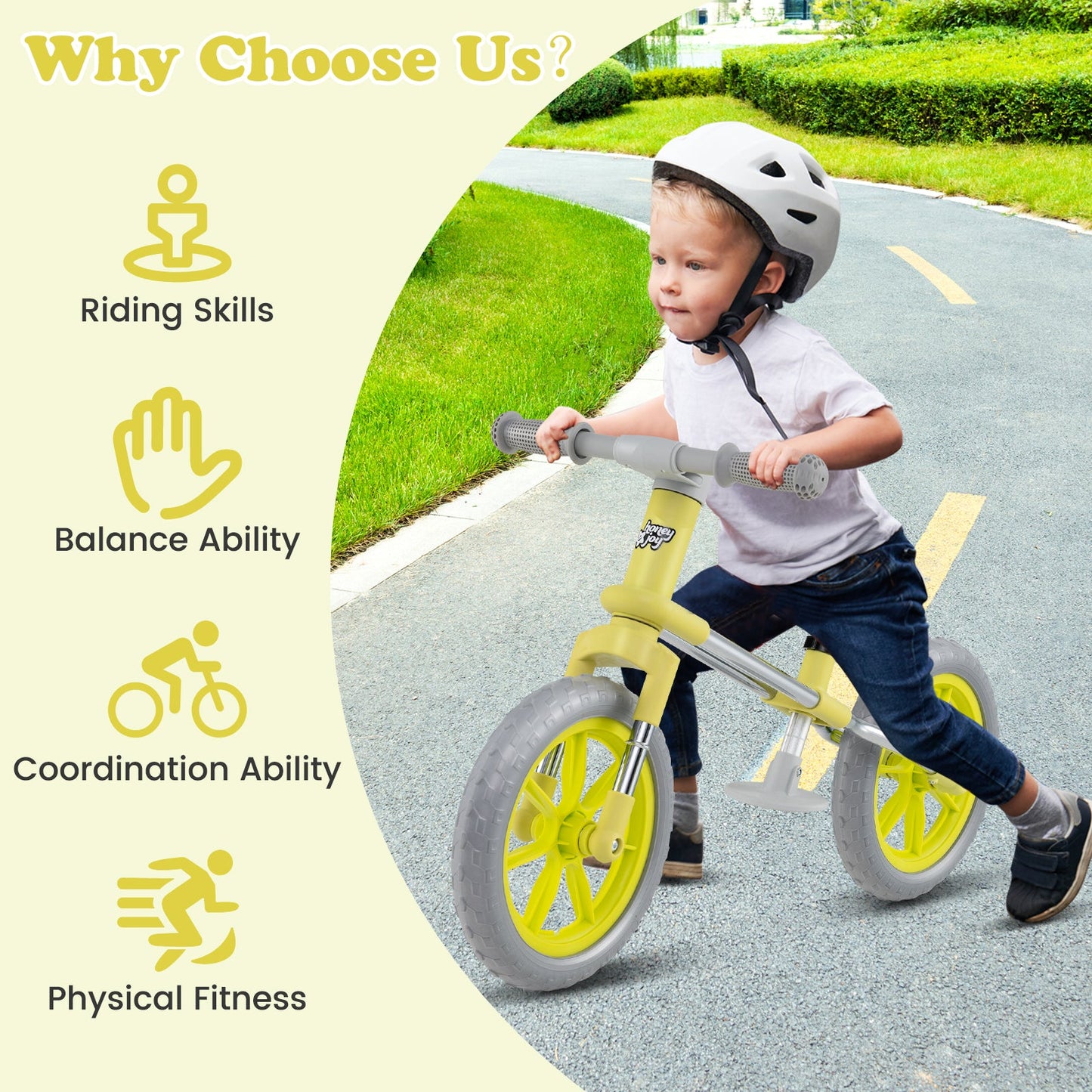 12 Inch Balance Bike with Adjustable Seat and Rotatable Handlebar-Green