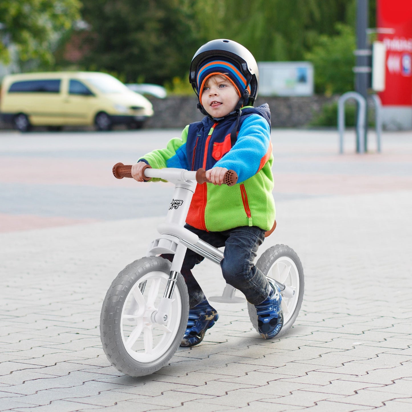 12 Inch Balance Bike with Adjustable Seat and Rotatable Handlebar-White