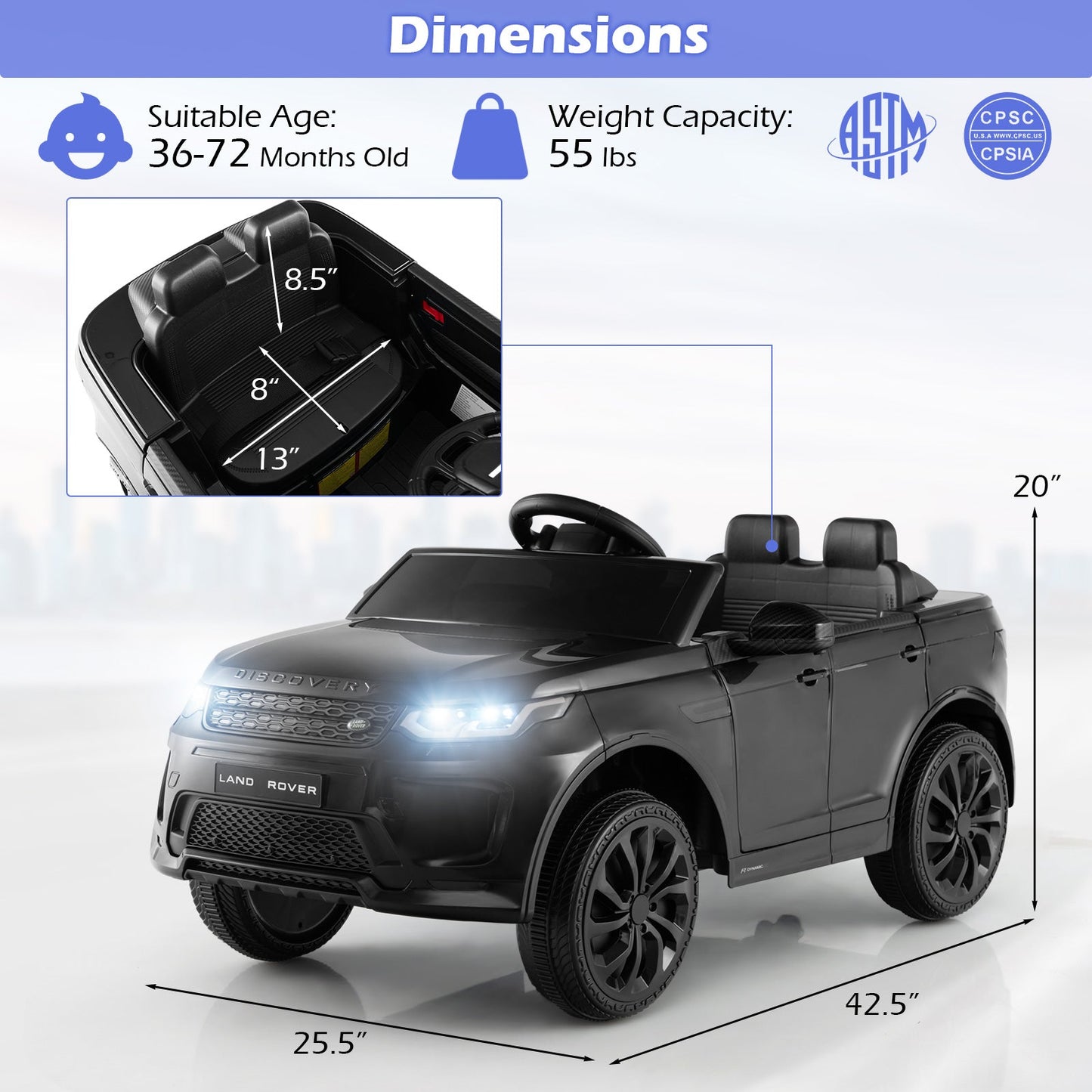12V Kids Ride On Car with Remote Control Lockable Doors Slow Start System and LED Lights-Black
