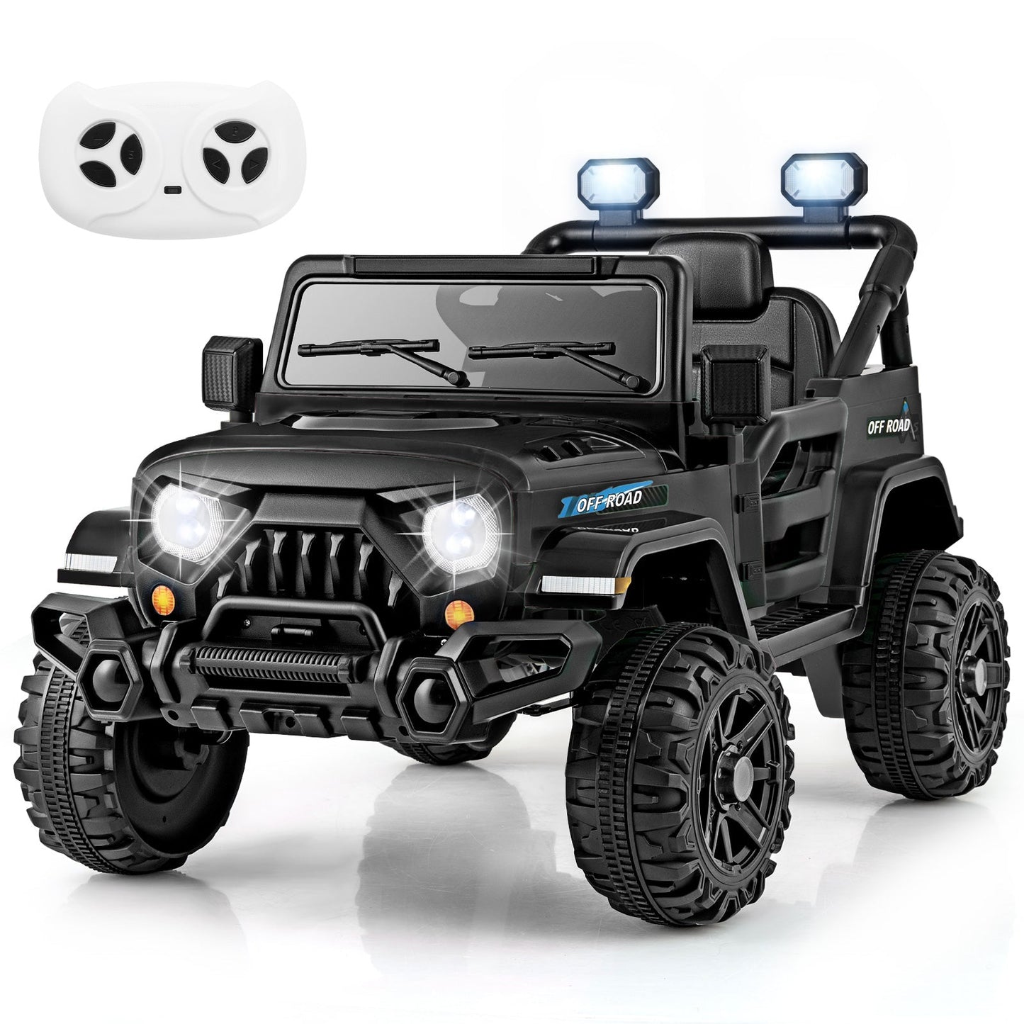 12V Kids Ride on Truck Car with Remote Control Threaded Wheels and 3 Speeds-Black