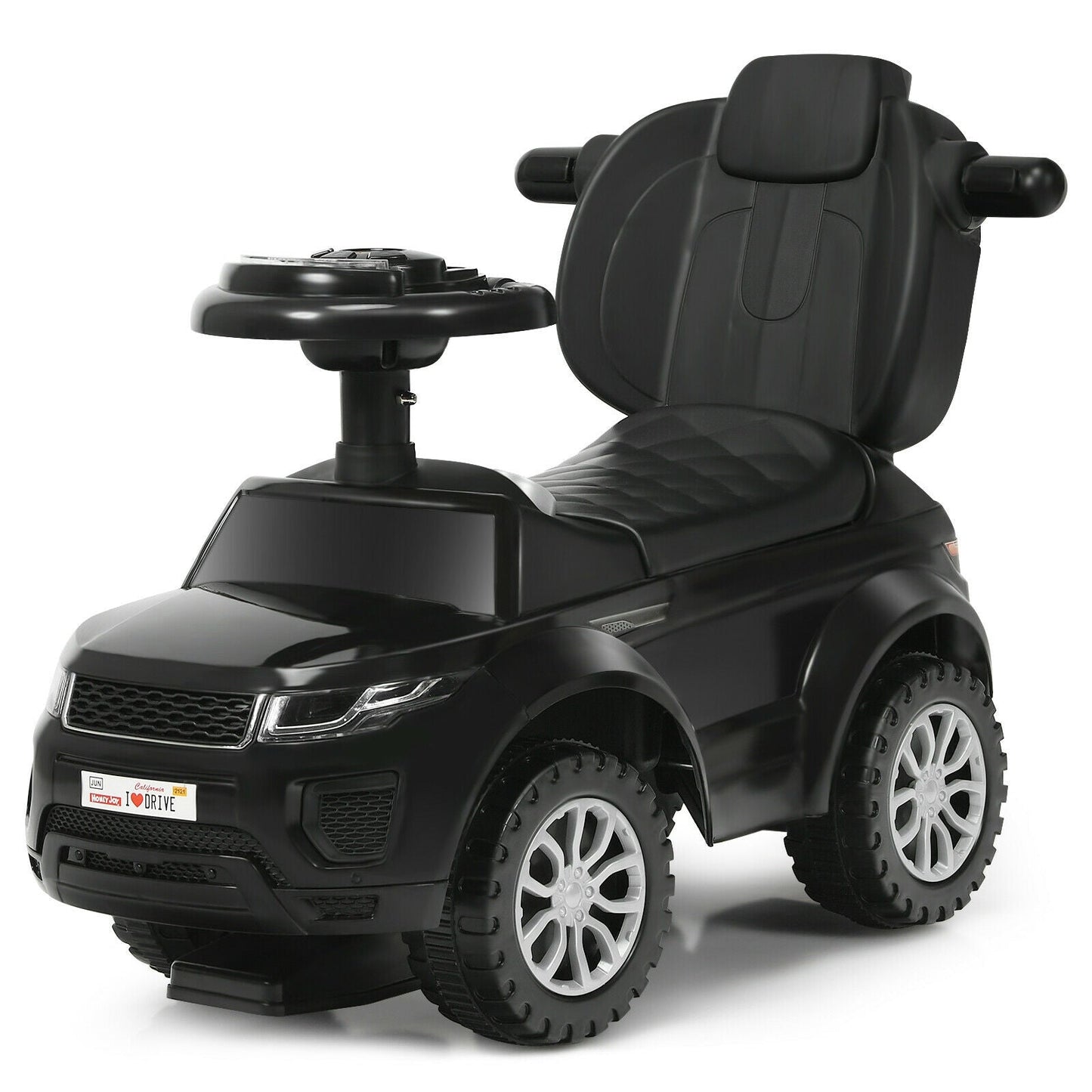 3 in 1 Ride on Push Car Toddler Stroller Sliding Car with Music-Black