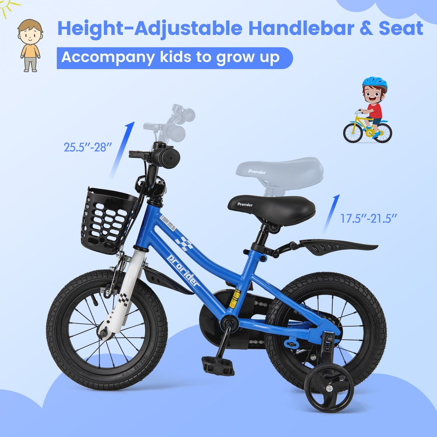 12 Inch Kids Bike Children Bicycle with Training Wheels for 3-4 Years Old-Navy