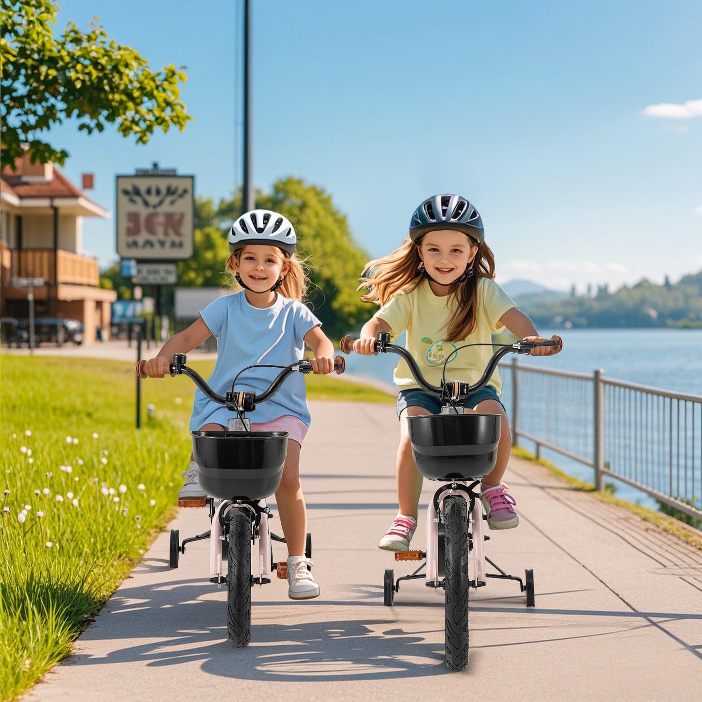 12 Inches Kids Bike with Basket and Adjustable Handlebar for 3-4 Years Old