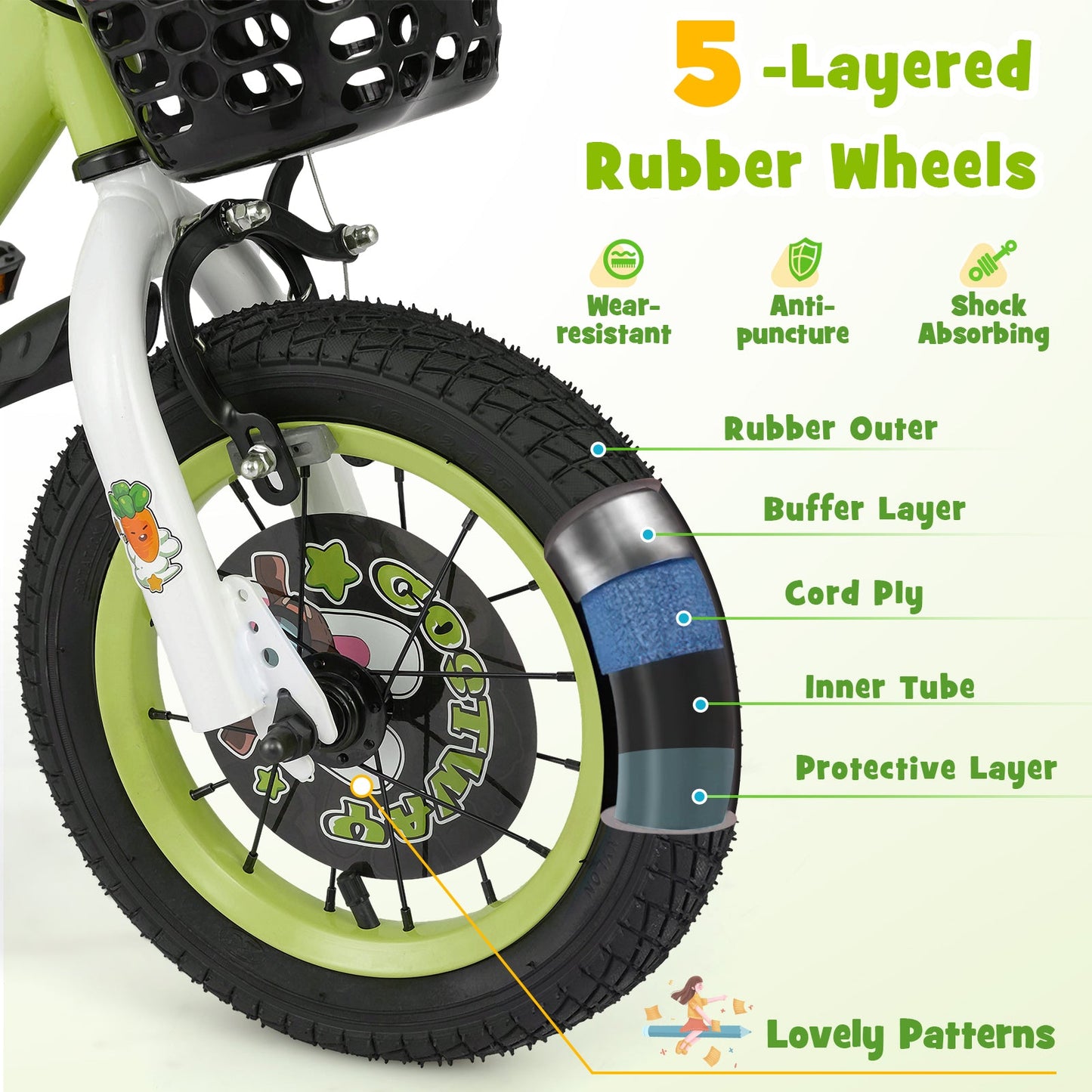 14 Inch Kids Bike Adjustable with Detachable Training Wheels for 3-5 Years Old-14 inches