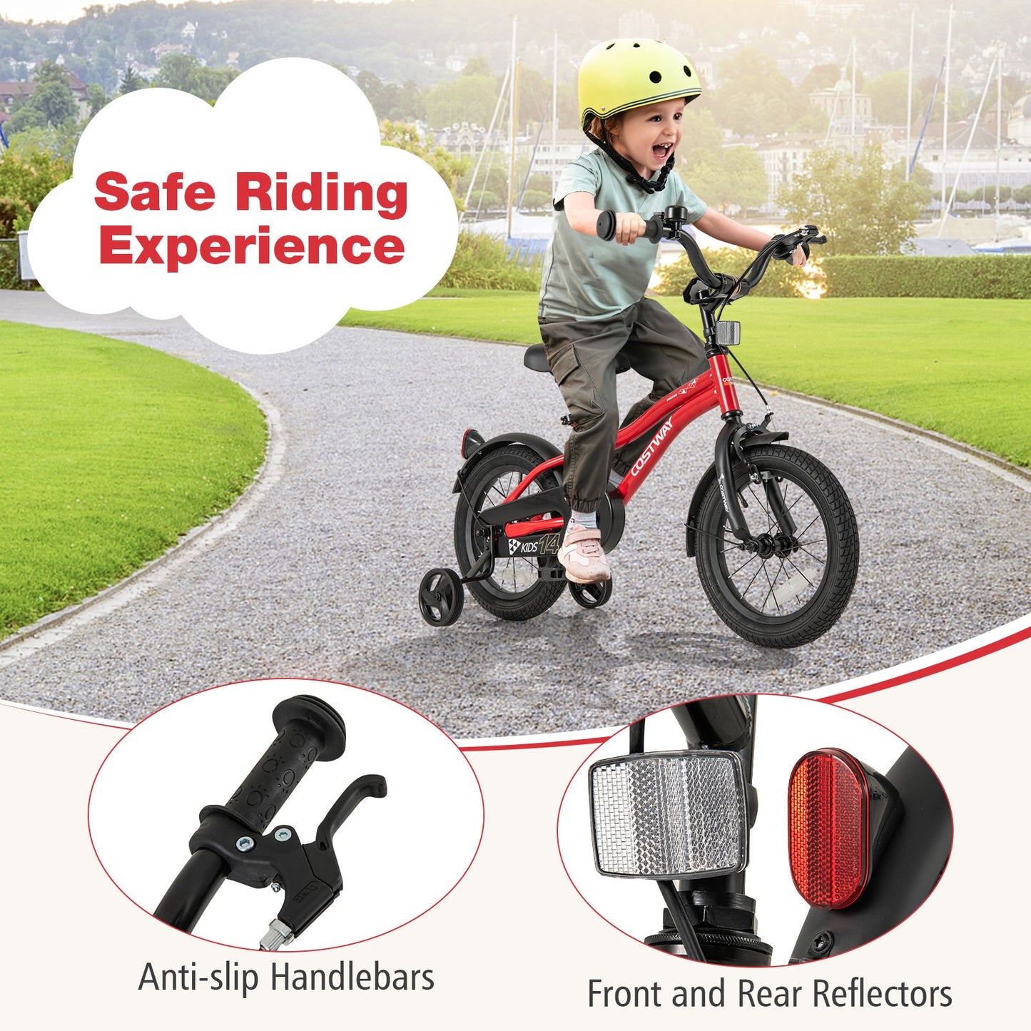 14 Inch Kids Bike Adjustable Bicycle with Reflectors and Bell for 3-5 Years Old