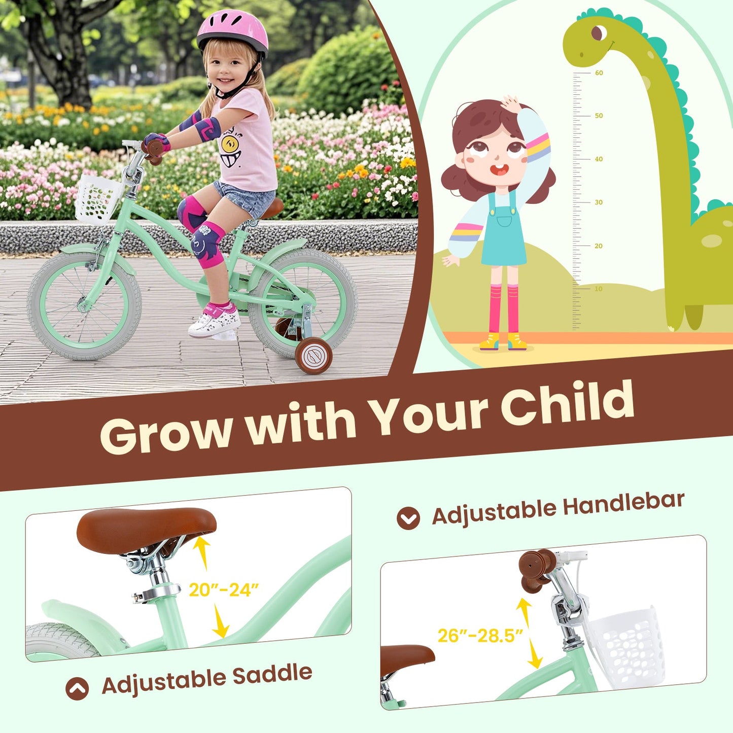 14 Inch Kids Bike with Adjustable Seat and Bell for Kids 3-8 Years Olds-14 inches