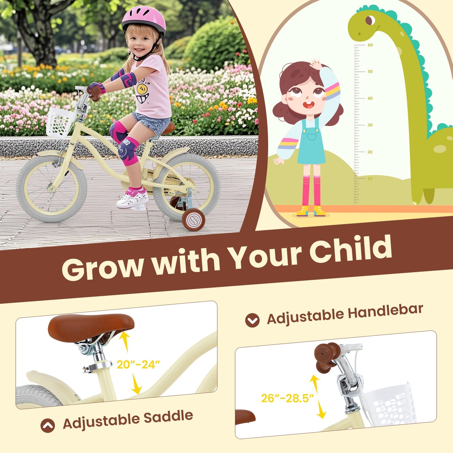 14 Inch Kids Bike Adjustable with Training Wheels Ages 3-8 Years Olds-14 inches