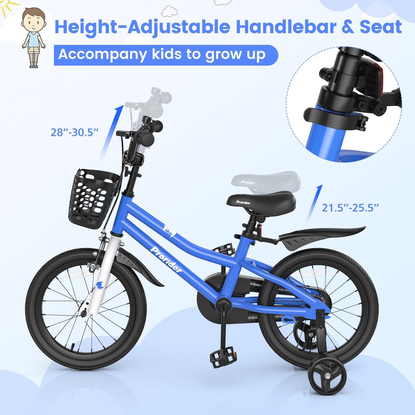 16 Inch Kids Bike with Removable Training Wheels-Blue
