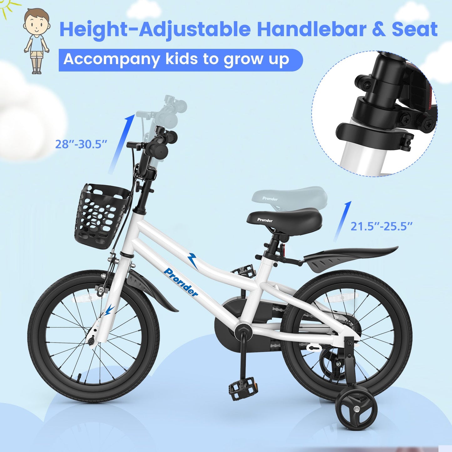 16 Inch Kids Bike with Removable Training Wheels-White
