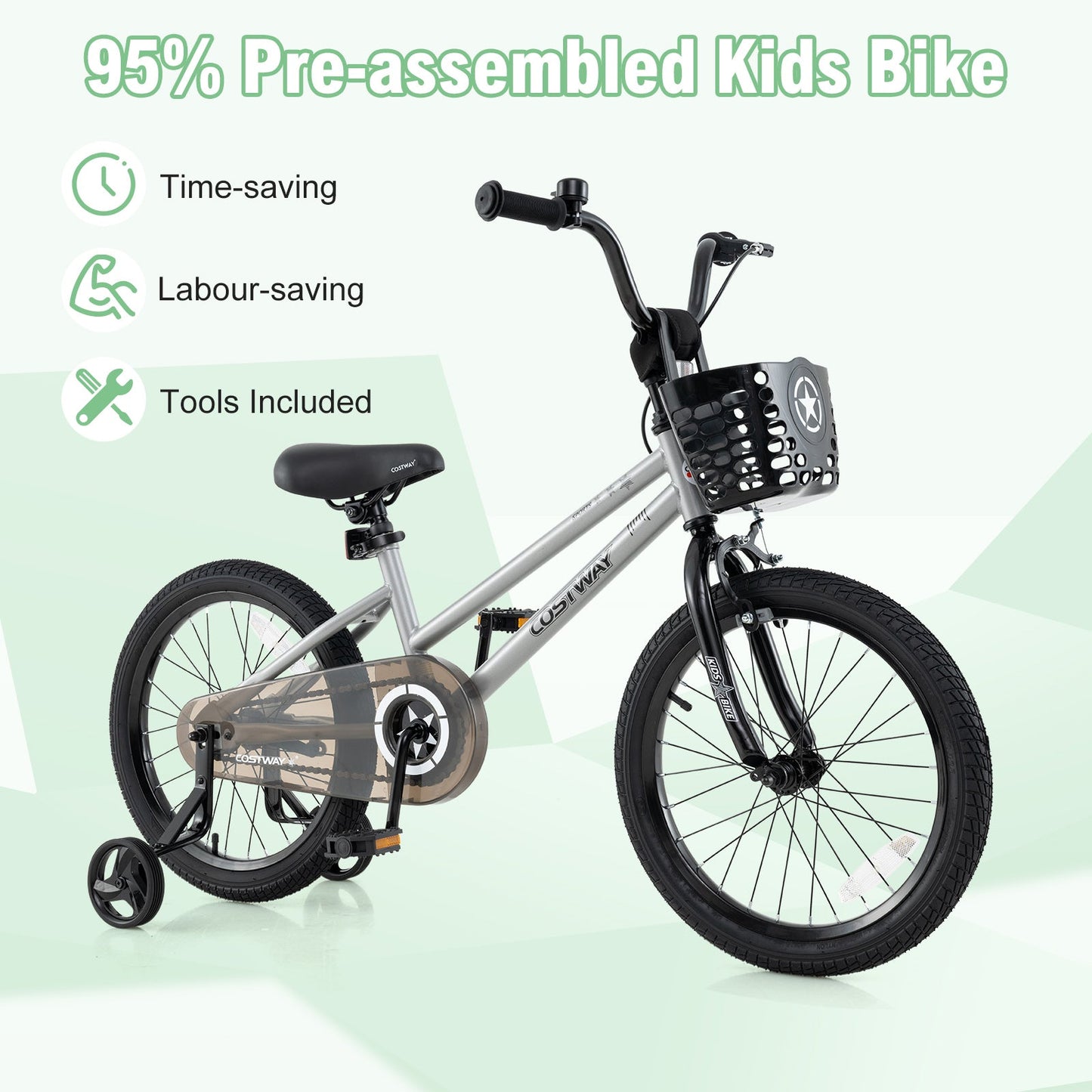 12/14/18 Inch Kids Bike Adjustable with Transparent Chain Cover for 3-8 Years Old-16 inches