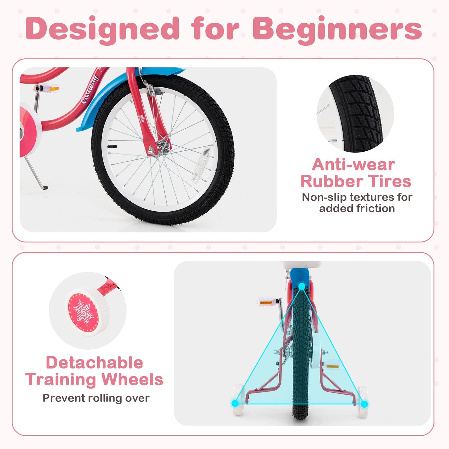 18 Inch Girls Bike for 3-5 Years Old Kids Bike with Doll Seat and Training Wheels