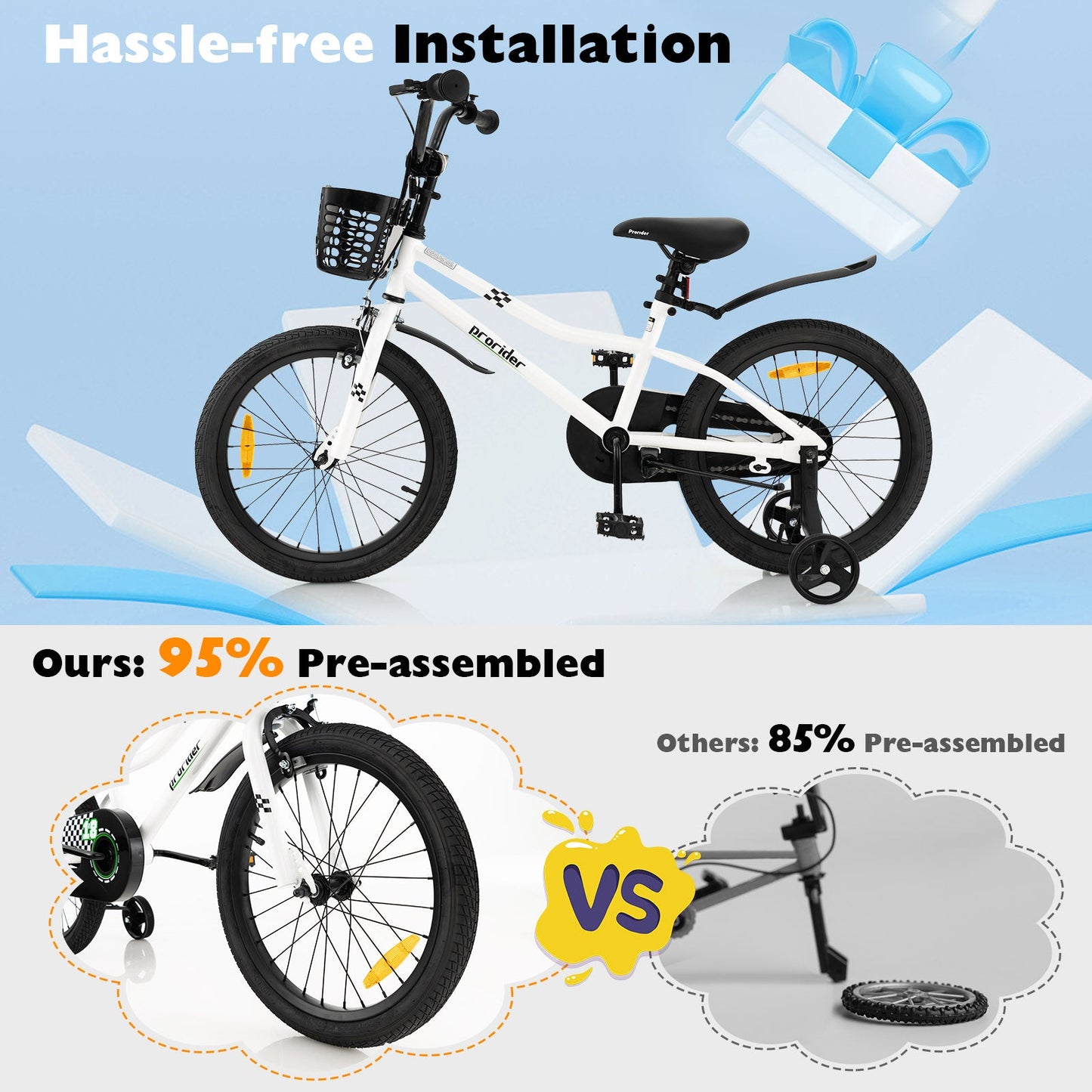 18 Feet Kids Bike with Removable Training Wheels-Black & White
