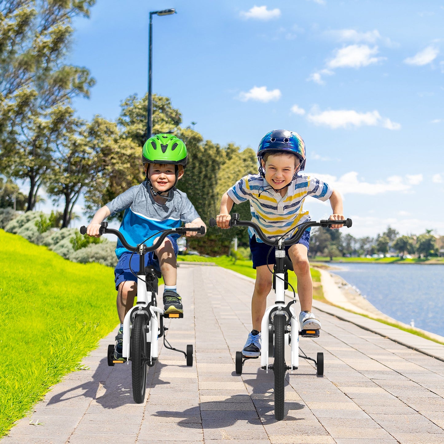 18 Feet Kids Bike with Removable Training Wheels-White