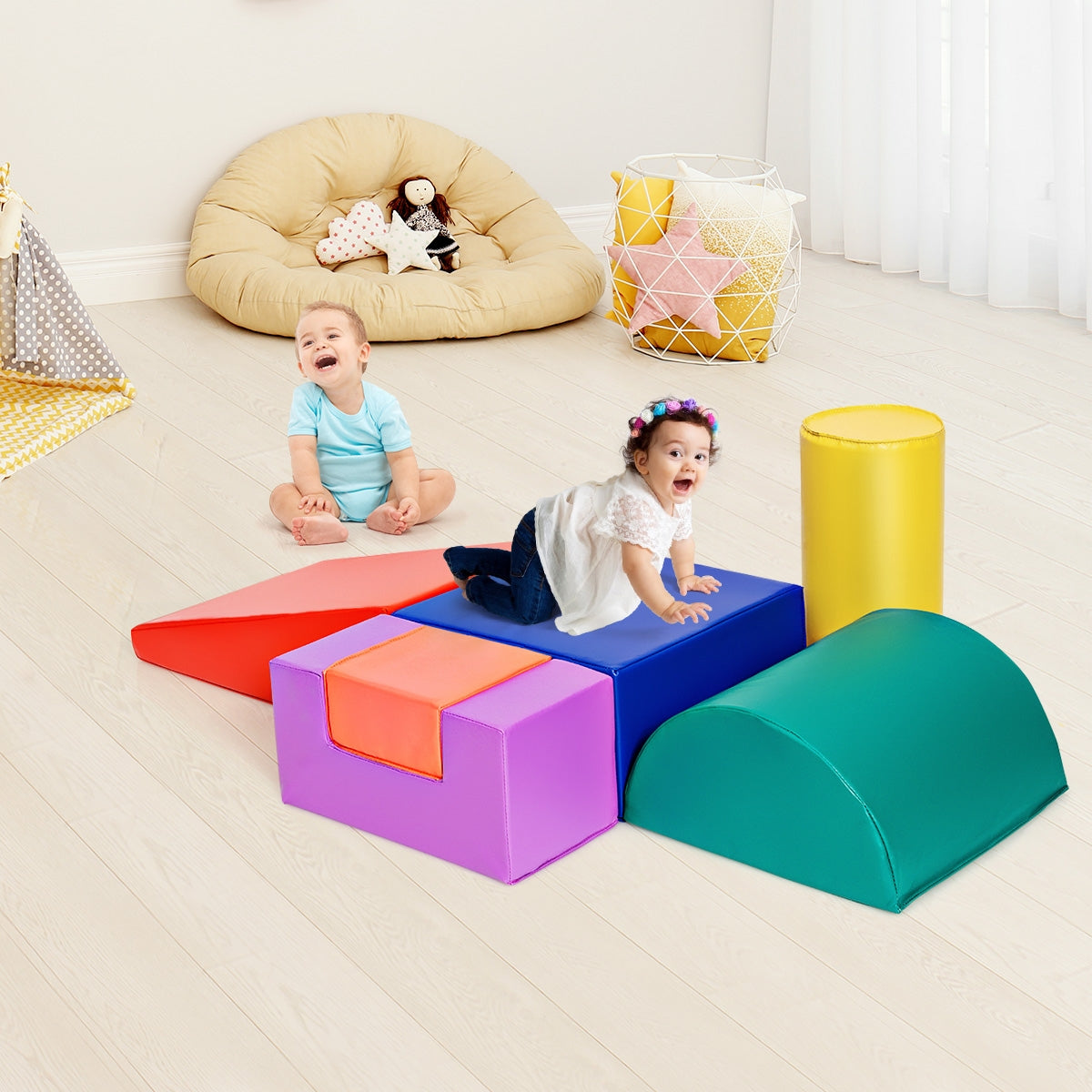 6 Piece Climb Crawl Play Set Indoor Kids  Toddler -Red