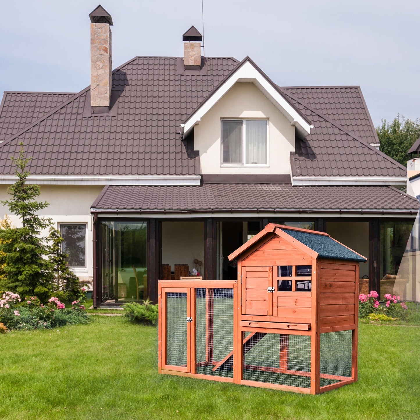 Outdoor Wooden Rabbit hutch-Natural