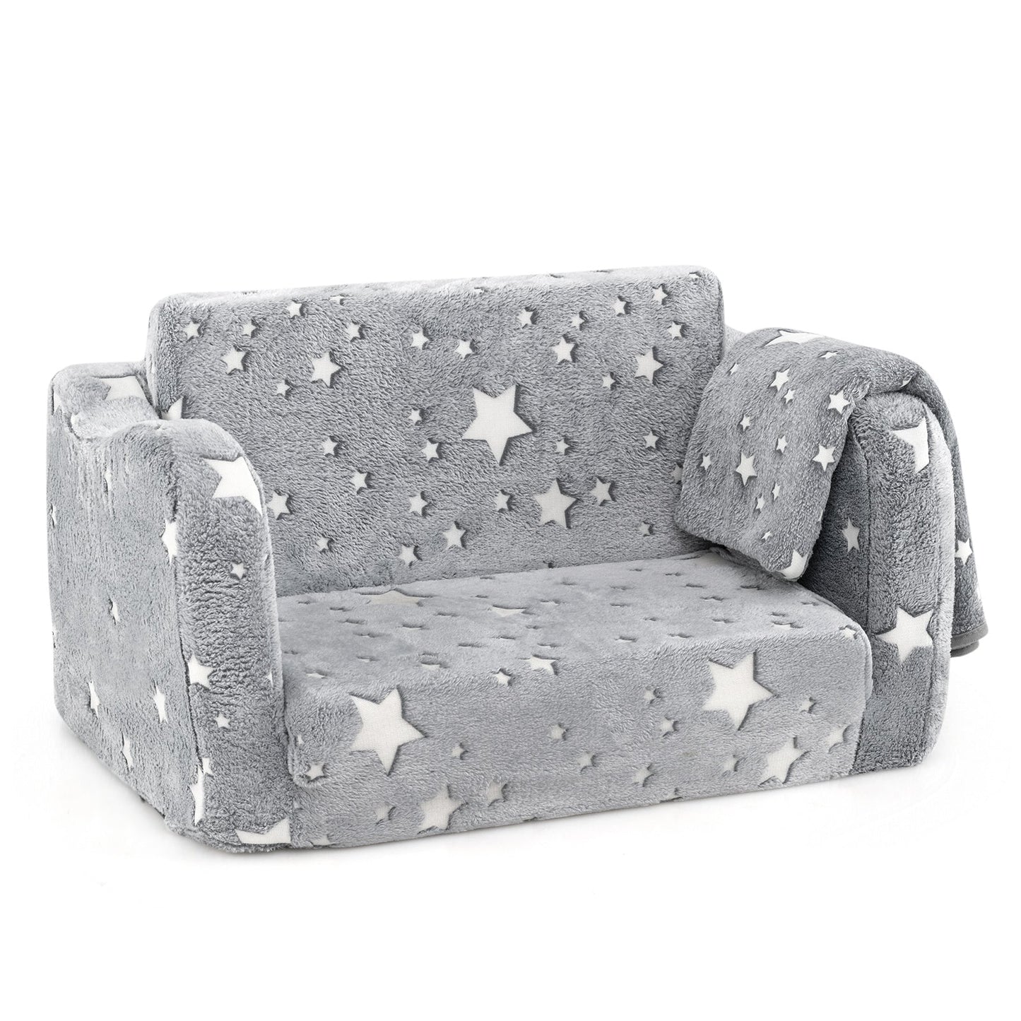 2-in-1 Folding Kids Couch with Blanket Glow in the Dark-Gray