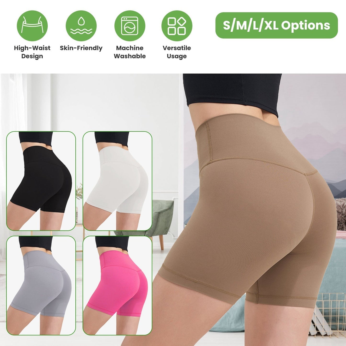 Women\'s High Waist Biker Shorts Tummy Control Pants Athletic Leggings Spandex Booty Shorts with 6.3In Inseam No Front Seam for Workout Yoga Running V