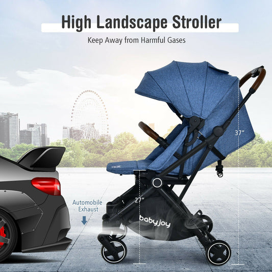 2-in-1 Convertible Aluminum Baby Stroller with Adjustable Canopy-Blue