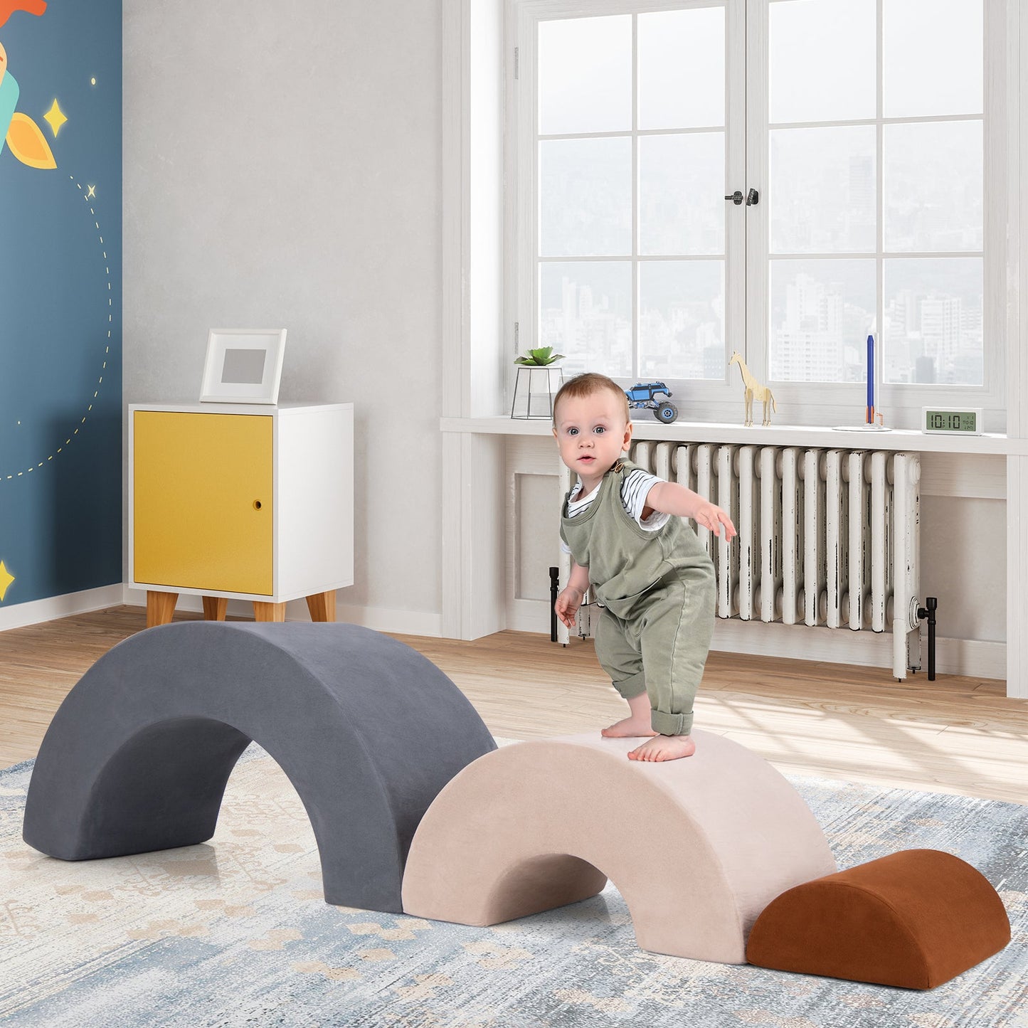 3 Piece Toddlers Climbing Toys Indoor Soft Play Equipment Playset-Grey