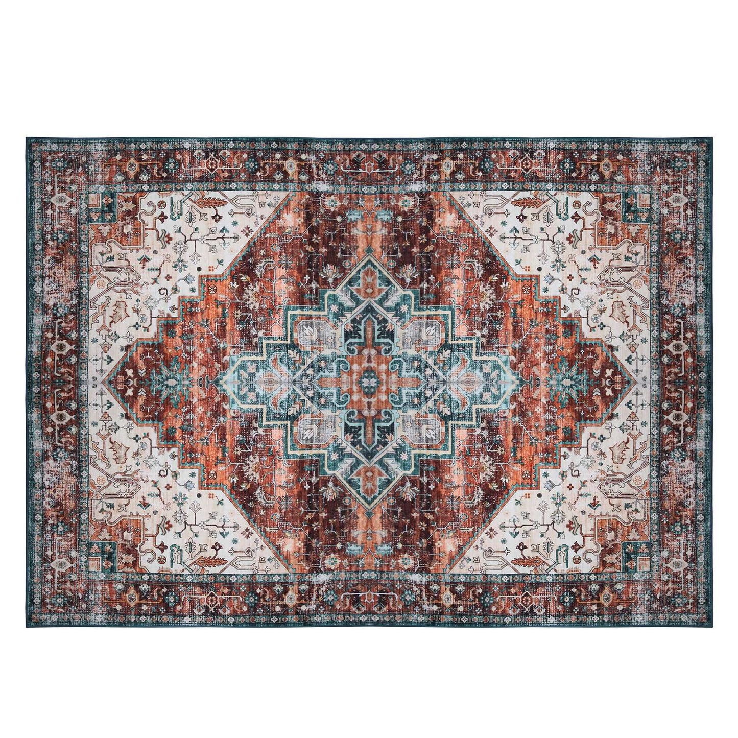 6x9FT VintageÊArea Rug Modern Non Slip Carpet Boho Low Pile Soft Rug Waterproof Machine Washable Rug for Living Room BedroomÊKitchen Dining Room Under
