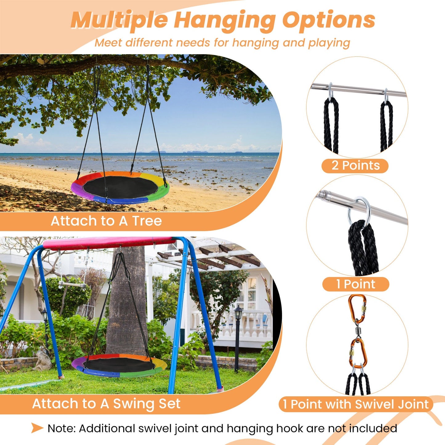 40 Inches Saucer Tree Swing Round with Lights for Kids and Adults-Multicolor