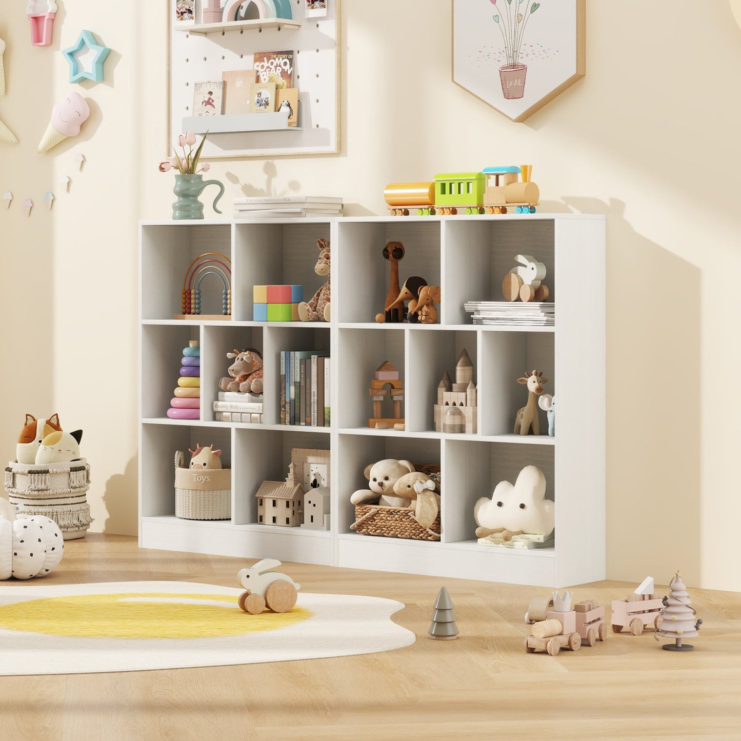 7-Section Freestanding Bookshelf for Kids Room Classroom Daycare Nursery-White