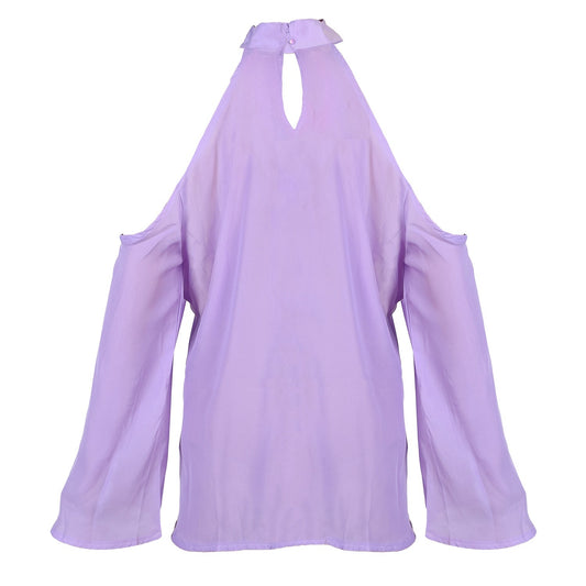 Women\'s Sexy Off The Shoulder Blouses Cold Shoulder Tops V-Neck Long Sleeve T-Shirt Solid Color Summer