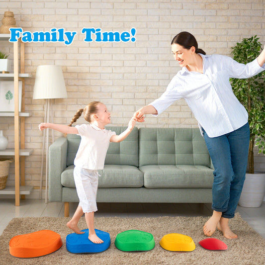 5 Pieces Kids Stepping Stones Stackable Round River Stone Indoor Outdoor-Multicolor