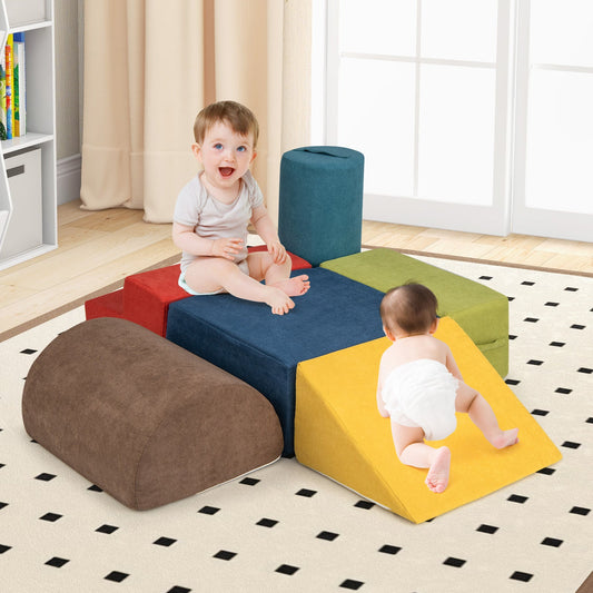 6-Piece Baby Climbing Blocks with 30D High-Density Foam and Carrying Handles-Multicolor