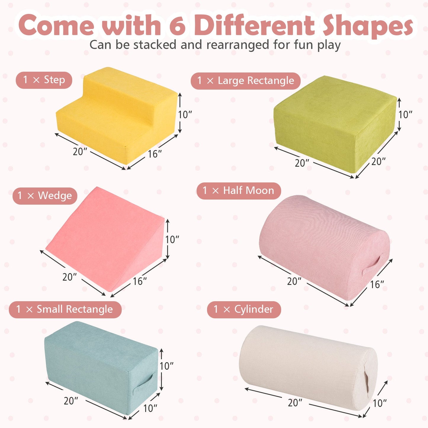 6-Piece Baby Climbing Blocks with 30D High-Density Foam and Carrying Handles-Macaron Multicolor