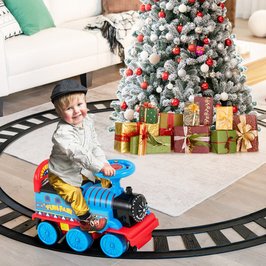 6V Electric Kids Ride On Car Toy Train with 16 Pieces Tracks-Navy