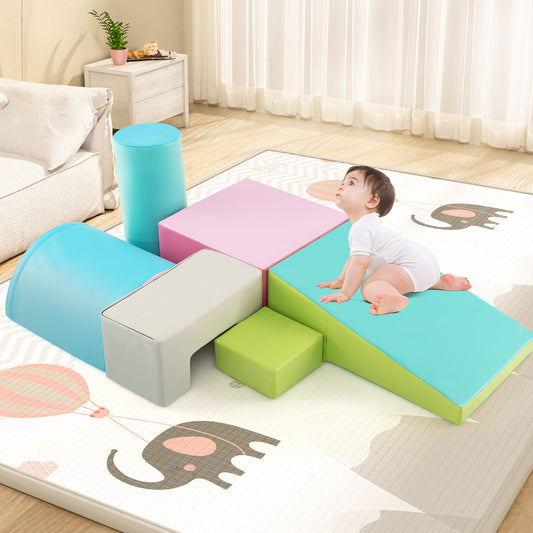 6 Pieces Foam Climbing Blocks Indoor Climb and Crawl Activity Playset with Rectangles-Green