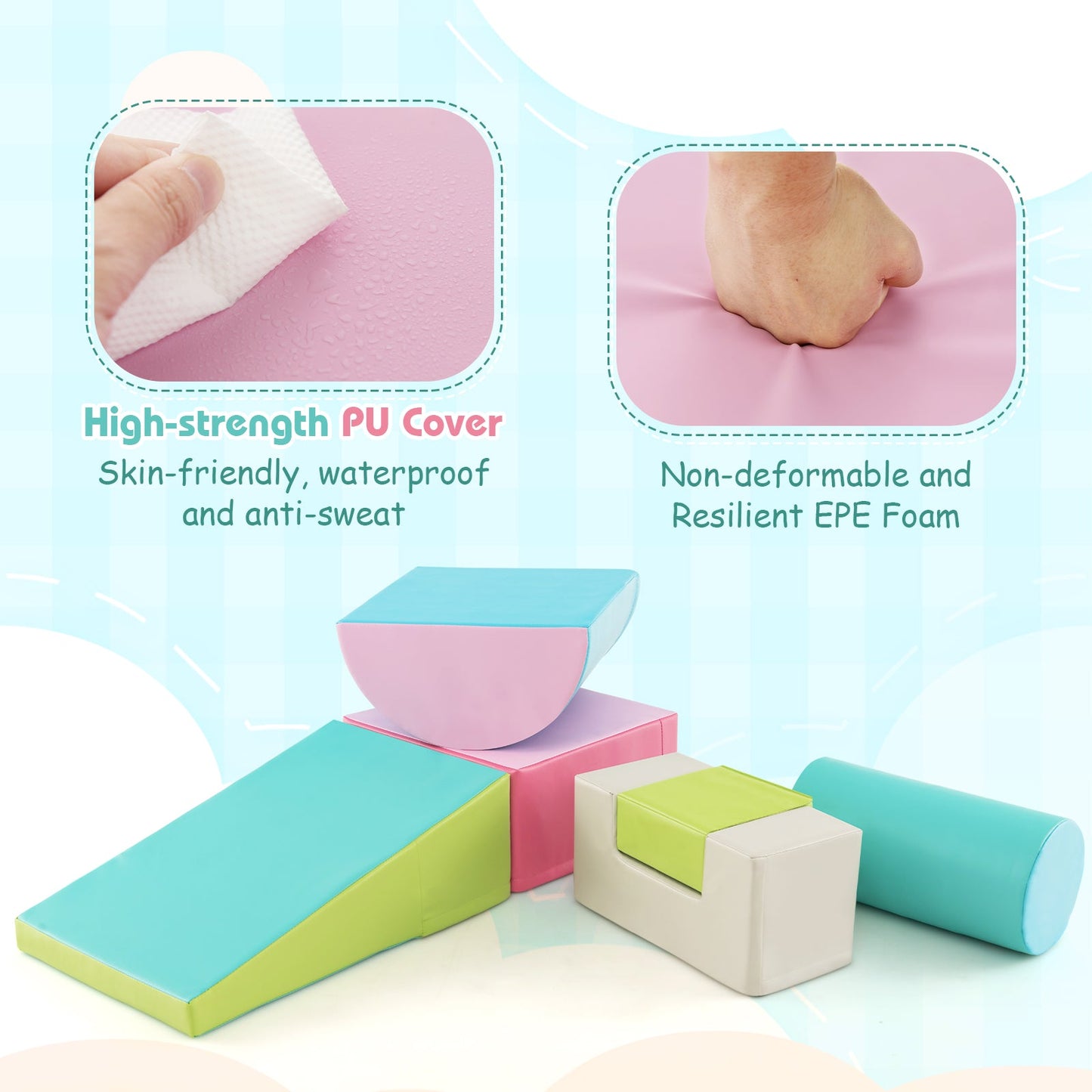 6 Pieces Foam Climbing Blocks Indoor Climb and Crawl Activity Playset with Rectangles-Green
