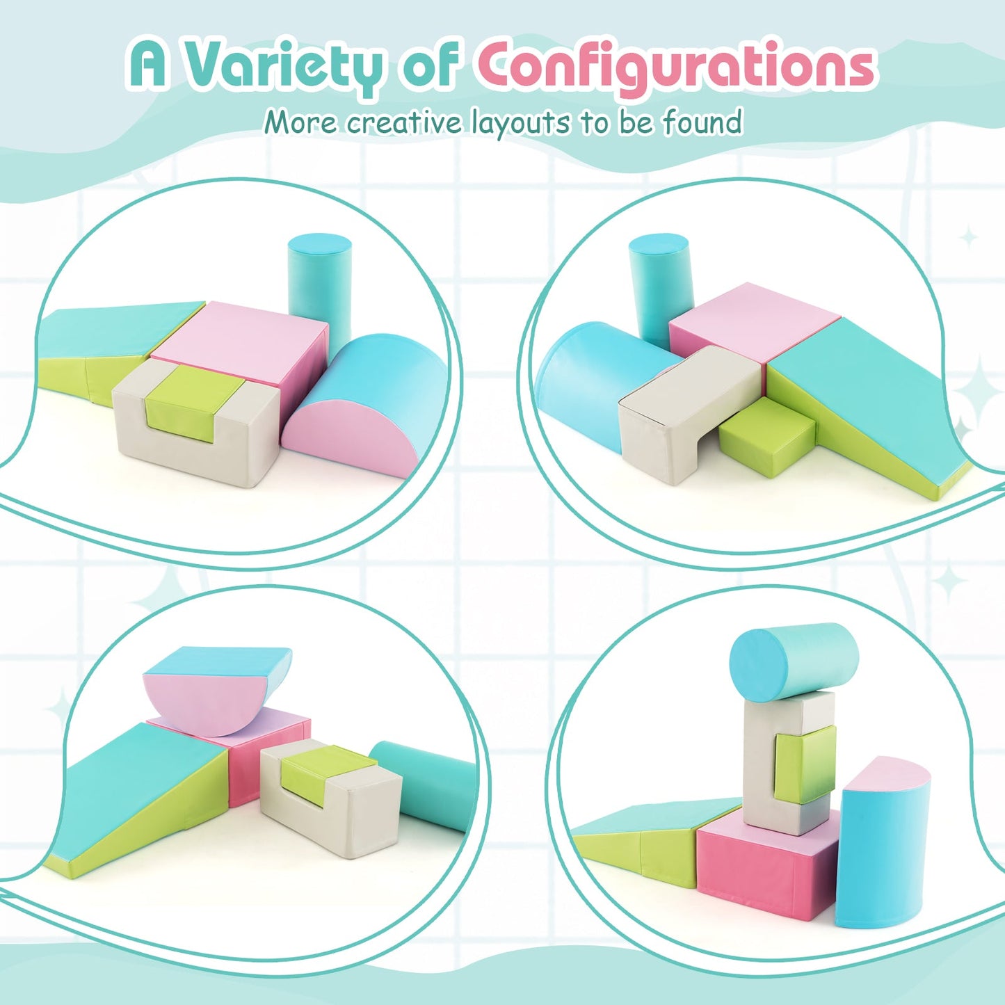 6 Pieces Foam Climbing Blocks Indoor Climb and Crawl Activity Playset with Rectangles-Green