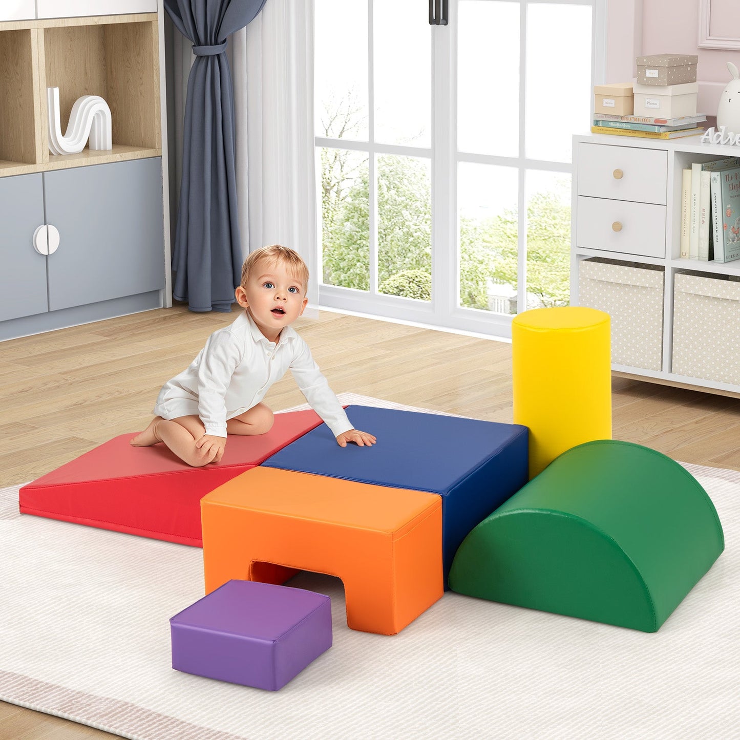 6 Pieces Foam Climbing Blocks Indoor Climb and Crawl Activity Playset with Rectangles-Orange