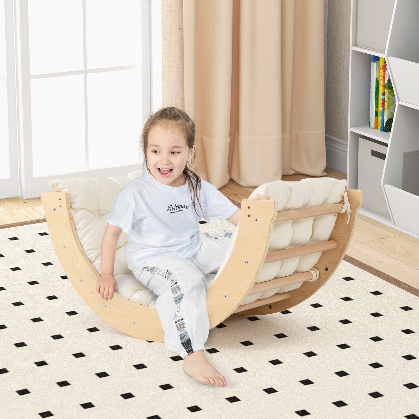 6 in 1 Kids Climbing Arch Playset wIth Removable Cushion and Stoppers-Natural