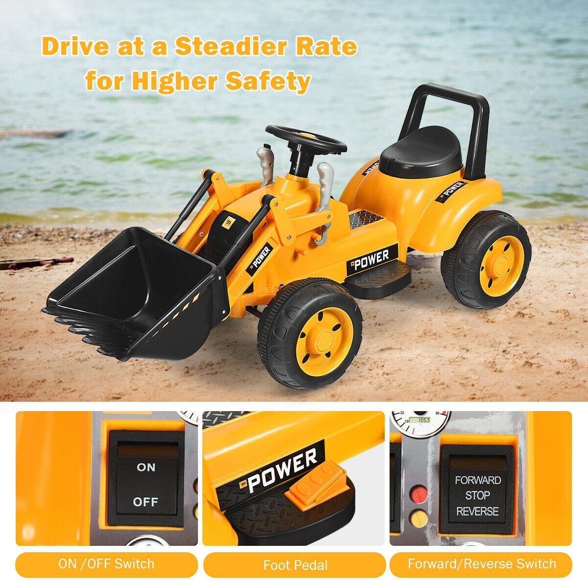 Kids Ride On Excavator Digger 6V Battery Powered Tractor-Yellow