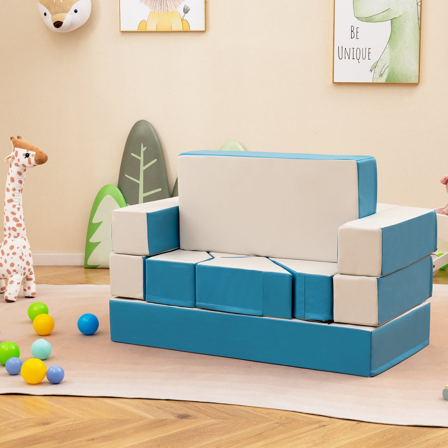 4-in-1 Crawl Climb Foam Shapes Toddler Kids Playset-Blue
