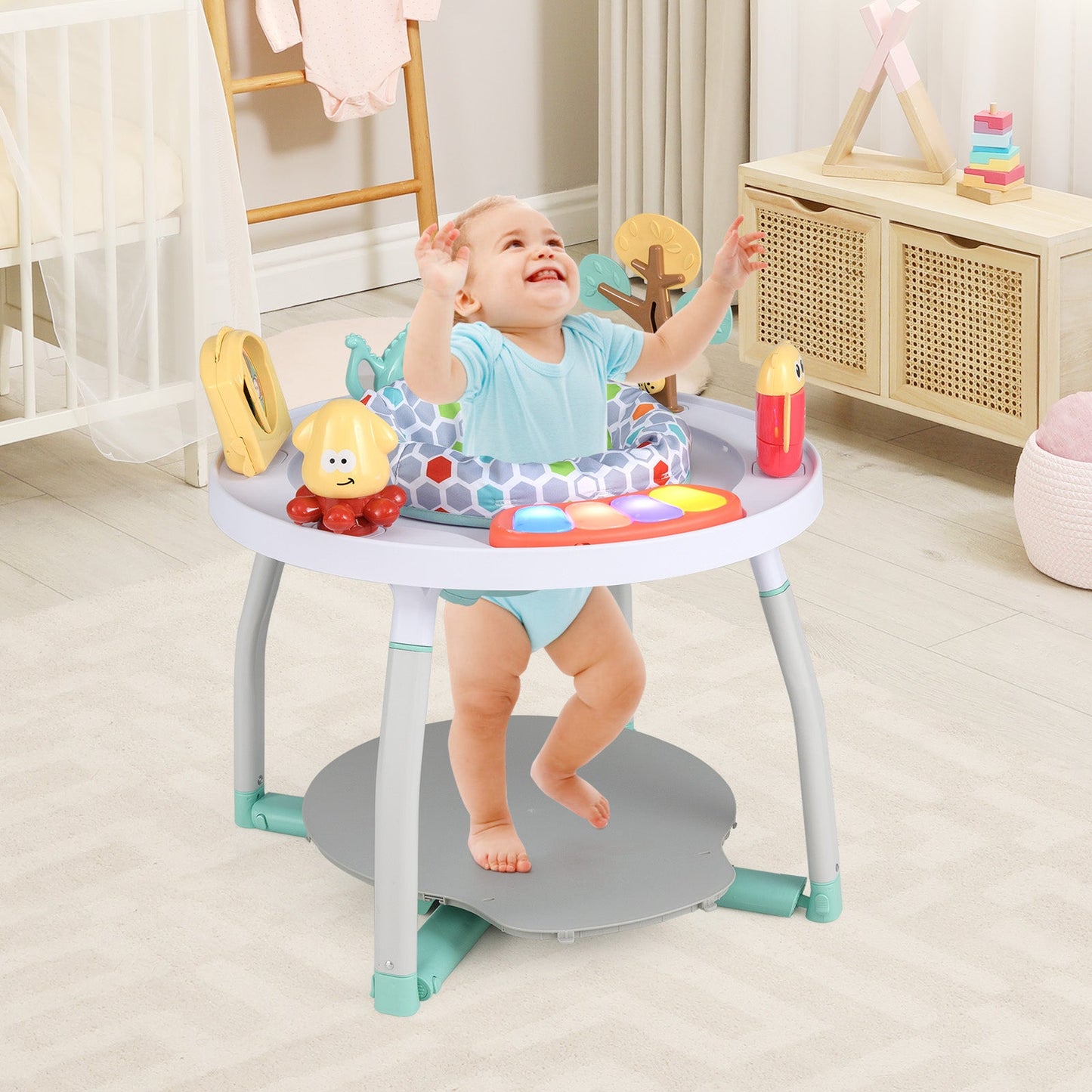 5-in-1 Baby Activity Center Interactive Bounce Seat with Removable Toys-White