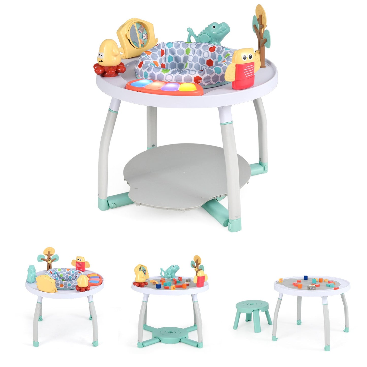 5-in-1 Baby Activity Center Interactive Bounce Seat with Removable Toys-White