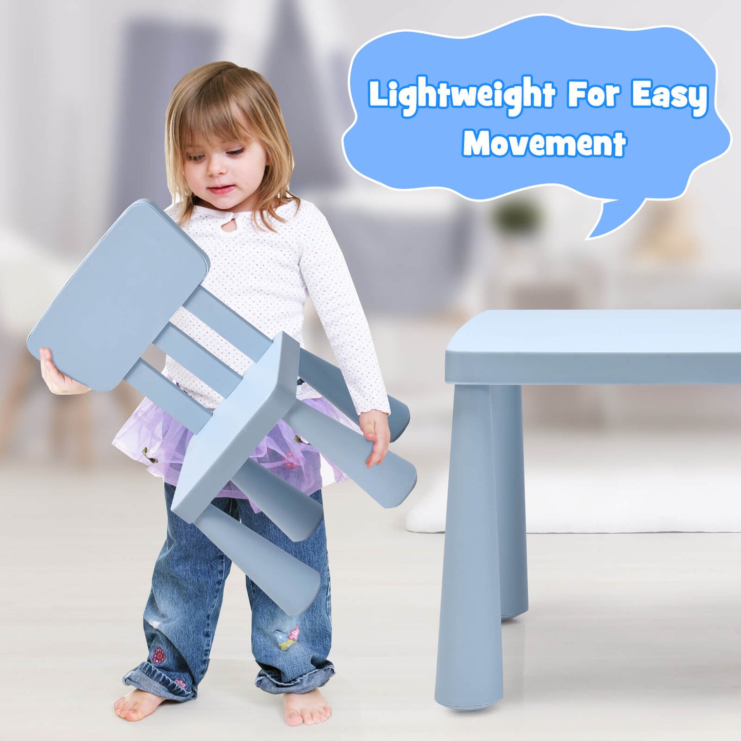 3 Pieces Toddler Multi Activity Play Dining Study Kids Table and Chair Set-Blue