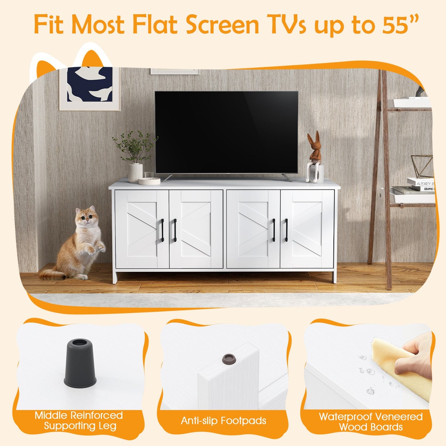Cat Litter Box Enclosure for 2 Cats Modern Kitty Litter Box Furniture Hidden-White