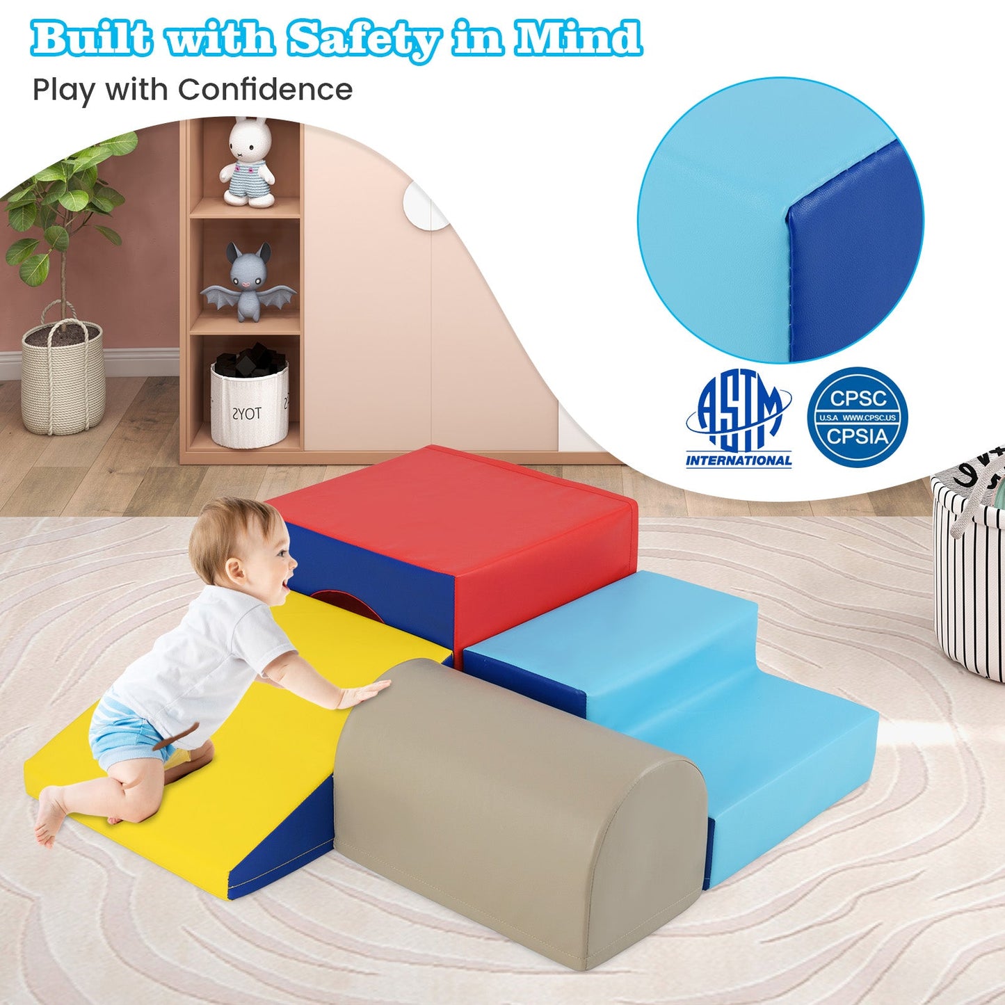 Climb and Crawl Foam Block Play Set for Infant Baby-Yellow
